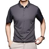 [FJLTDCP] 半袖シャツ メンズ 無痕アイスシルク夏服メンズ ビジネスカジュアル 通気性 速乾 無地 高級素材 ストレッチ 速乾シルクのような肌触り ノーアイロン トップス多色展開-gray-L