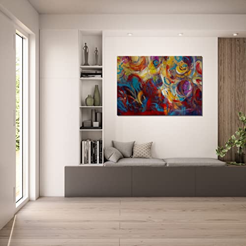 Art mural abstrait gribouillis colorés : toile encadrée moderne 70x100 cm