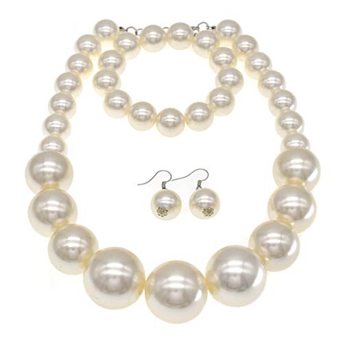 Chunky Pearl Choker Necklace, Large Pearl Statement Necklace, Trending Choker Pearl Wedding Jewelry for Brides, Boho Pearl Jewelry Set (White)
