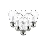 Sunlite 40989-SU LED S14 String Light Bulb, 1 Watt (10W Equivalent), 50 Lumens, Medium Base (E26), Non-Dimmable, ETL Listed, 2700K Soft White, Clear, 6 Count