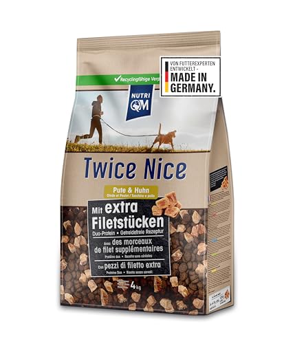 NutriQM® Twice Nice Adult Pute & Huhn 4 kg | Trockenfutter für Hunde ohne Getreide | Mit Superfoods, Filetwürfeln & Omega-Fettsäuren | Leicht verdauliches Hundefutter trocken | Made in Germany