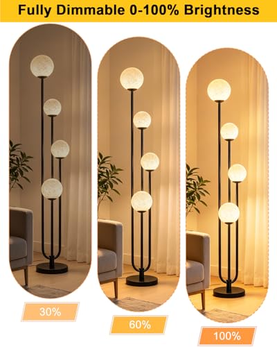 Image of Lightdot Black Globe Floor Lamp 4-Lights Dimmable Floor Lamps with Tray 3000K Bulbs Included Unique Candle Standing Lamp with Grey Shade for Living Room /Bedroom /Sofa Beside /Corner Decor