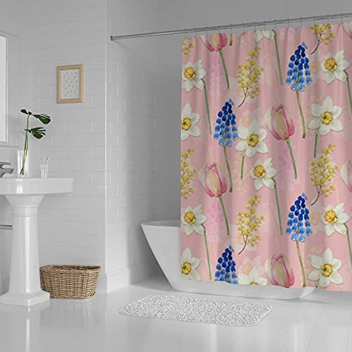 Rideau de douche lavable en machine polyester imperméable fleurs aquarelles 182x183