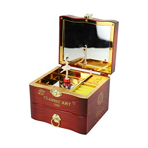 QOTSTEOS Caja de música retro de madera, caja de joyería musical con bailarina giratoria...