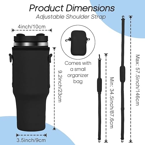 Image of MTROYALDIA Water Bottle Carrier Bag with Pouch Compatible with 40oz Tumbler with Handle, Water Bottle Pouch for Quencher H2.0 Flow State, 40 oz Tumbler (Black)