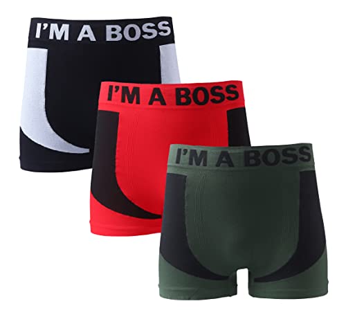 ZRWASKA® Men's Seamless Boxer Shorts Sports Trunks with Waistband Elastic Soft Everyday Wear, Comfortable Mens Underwear Briefs (Pack of 3) UK Size M (Colour RED-BLACK-GREEN)