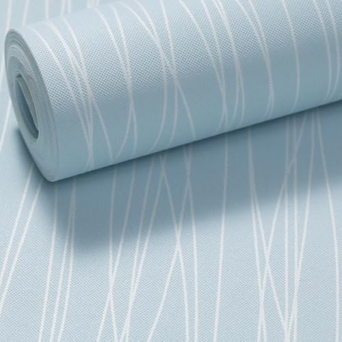Swehooirt Light Blue Striped Wallpaper Modern Silver Metallic Striped Effect Wallpaper Flocking Textured for Bedroom Living Room TV Backdrop Hallway Lounge Hall