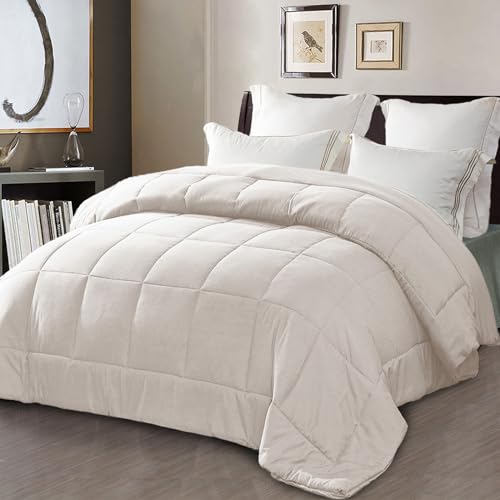 Exclusivo Mezcla 7.5 Tog King Size Down Alternative Duvet Quilted Duvet Insert with Corner Tabs for All Seasons - Breathable, Lightweight and Machine Washable (240x220CM, Beige Bone)