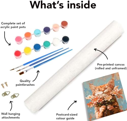 Image of DIY Cat and Flower Paint by Numbers Kits for Adults, Painting by Numbers for Adult & Beginner on Canvas, Animal Oil Painting Kits Perfect for Home Decoration 16x20 Inch