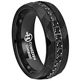 Hioleegi 8mm Black Tungsten Wedding Bands for Men CZ Zirconia Stone Inlay Irregularly Hammered Edge Fashion Tungsten Men's Rings Comfort Fit Size 11