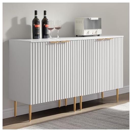 SICOTAS Buffet Cabinet Sideboard Set of 2 Credenza Kitchen Storage Cabinet with Doors and Adjustable Shelf, Modern Accent Coffee Bar Cabinet Cupboard for Entryway Living Dining Room, White