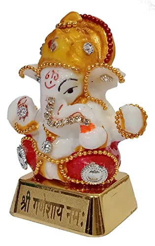 Purpledip Resin Idol Pagdi Ganesha: Glittering Stones Statue (12455), Multicolor, M - Image 3