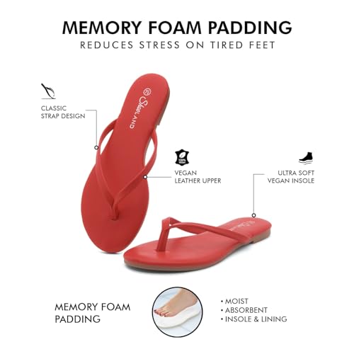 Image of Shoe Land Thong Flip Flops for Women, Memory Foam Flat Sandals, Lightweight Summer Slides, Non Slip Comfort Sandals for Beach, Travel and Everyday Wear
