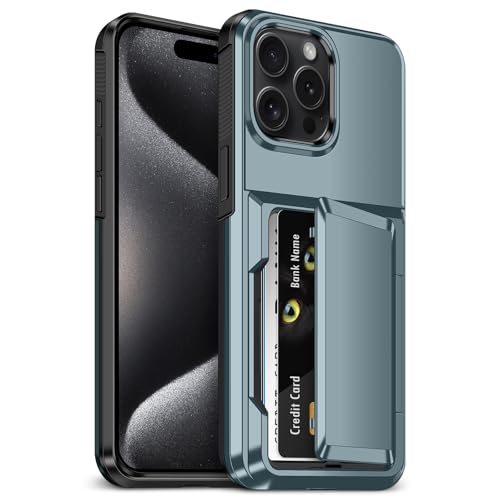 Vofolen for iPhone 15 Pro Max Case with Card Holder Heavy Duty Military Grade Shockproof Protective Phone Cover Rugged Hard Back Hidden Flip Wallet Cases for iPhone 15 Pro Max Phone Case-Navy