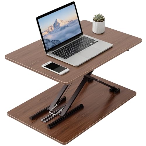 pbugac Adjustable Standing Desk Converter, Natural Wood