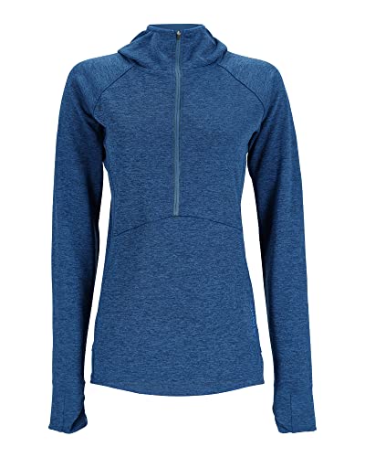 Simms Women&rsquo;s Bugstopper Hoodie with Insect Shield, Half Zipper Fishing Hoodie, UPF 50 Sun Protection - Sapphire Heather - X-Large