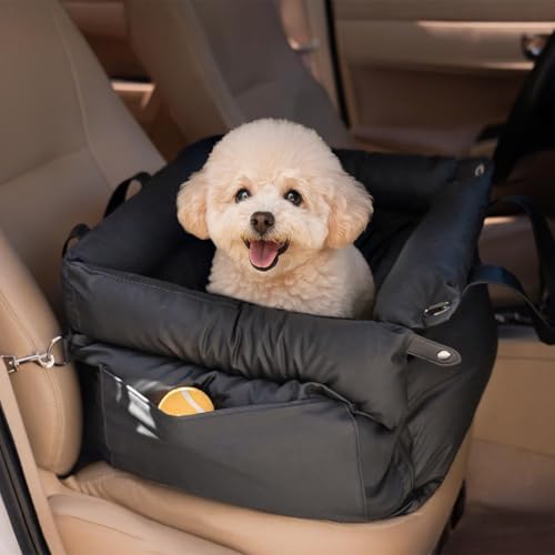 fancyfly車載ペットハウスは四季折々の犬革PU携帯防水耐噛犬小屋を取り外すことができる (55*50*45CM,黒)