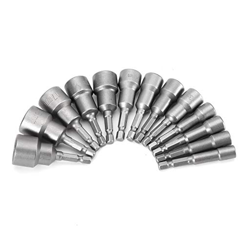Tool Part for Metric Socket 1/4 Hex Drill Bits Adapter 14PCS of 6 19mm Socket Sleeve Magnetic Nut Driver Set Power Tools Kit