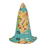 DUWAA Disfraz de mapa de España con iconos para Halloween, disfraz medieval para mujeres y hombres, capa renacentista con capucha