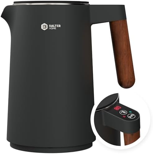 BALTER Edelstahl Wasserkocher mit Temperatureinstellung, 40°C-100°C, Doppelwand, BPA frei, leise & kabellos, Kettle, Teekocher mit Temperaturwahl, 1.5L, 2200W, Weiß
