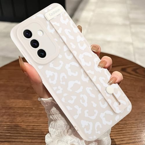 MOWIME Compatible with Samsung Galaxy A56 5G Case with Strap Wrist, Cheetah Print Shockproof Soft TPU Protective Cover for Women Girls, Slim Anti Scratch Case for Galaxy A56 5G 6.7 Inch, White by MOWIME - Used condition - US$7.46