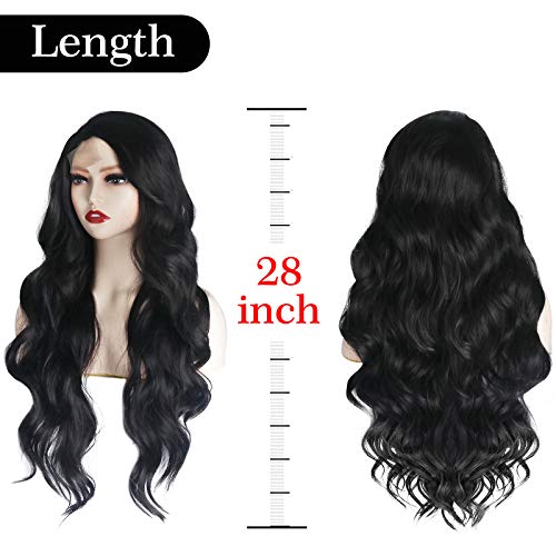 Meckily Dark Brown Wig With Simulated Lace Scalp Long Wavy Natural Side Part Heat Resistant Synthetic Wigs For Women Daily Cosplay 28 Inch #TOP4
