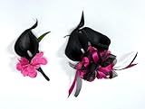 PREMIUM SET: Complete wedding flower set including one corsage and one boutonniere made from high-quality faux silk calla lily, perfect for formal occasions ELEGANT DESIGN: Beautiful artificial calla lily arrangement with a rectangular shape, measuri...