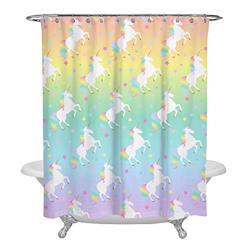 Unicorn Rainbow Shower Curtain, Fabric Bathroom Decor Polyester 72 X 72 With 12 Hooks Fun, Unique Shower Curtain For Girls Kids Or Toddler Bathroom (Unicorn) #TOP7