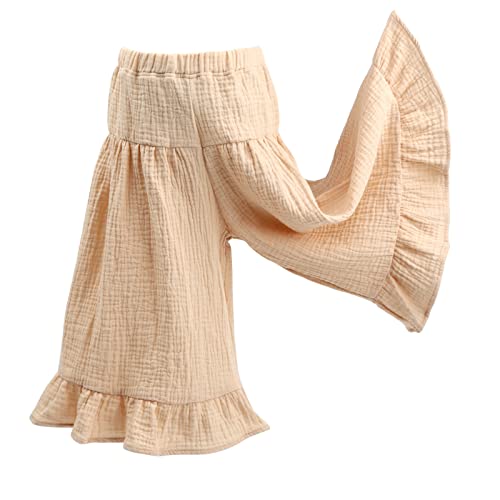 Image of HOOLCHEAN Baby and Little Girls Soft Cotton Gauze Wide Leg Ruffled Pants