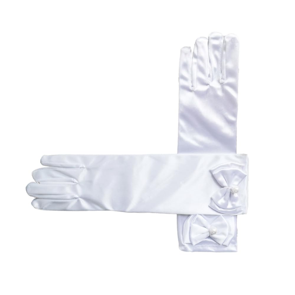 Wambere Gants longs pour femme - Princesse - En satin - Avec nœud - Pour communion - Pour enfants - Robe de mariage - Carnaval - Halloween - Accessoire de fête - Blanc Wambere Gants longs pour femme - Princesse - En satin - Avec nœud - Pour communion - Pour enfants - Robe de mariage - Carnaval - Halloween - Accessoire de fête - Blanc