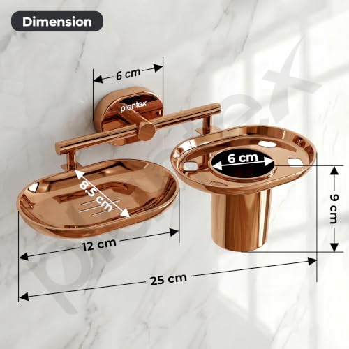 Image of Plantex J4 Stainless Steel Soap Dish with Tumbler Holder /Soap and Brush Holder for Bathrooom /2 in 1 Soap Holder with Toothbrush Holder /Bathroom Accessories (PVD Rose Gold Finish) Onix