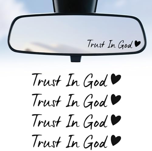 JUSTTOP 4PCS Car Decals,Decorative Rearview Mirror Sticker,Trust in God Car Stickers,Auto Stickers and Decals,Cute Car Decor for Women,Car Accessories,Fits Most Vehicles,Direct-Stick(Black)