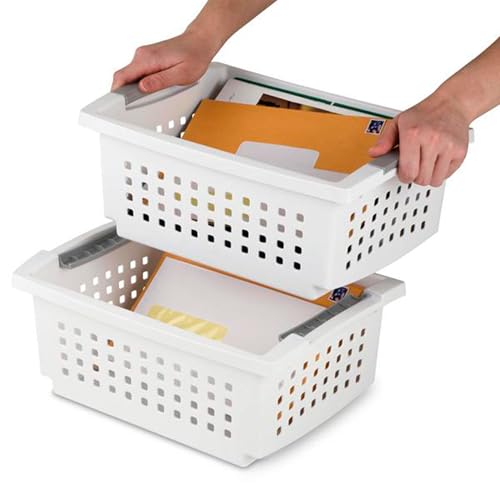 Image of Sterilite Small Stacking Baskets w / Handles for Bathroom & Pantry, 16-Pack