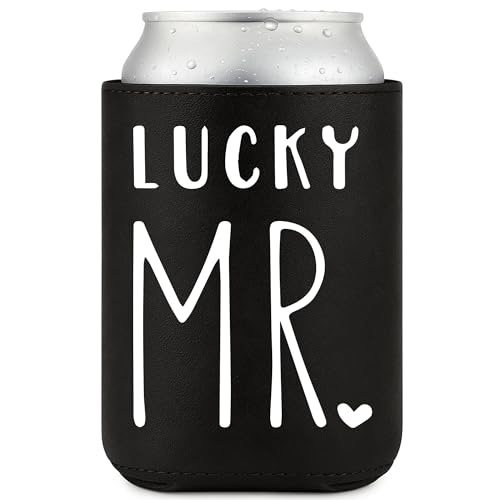 LEJIAJINW Engagement Gifts for Couples – Mr and Mrs, Just Married Newly Wed Gift for the Bride Groom, Wedding Day Essentials, Bachelorette Party Favor Bridal Leather Can Cooler for Him/Boyfriend