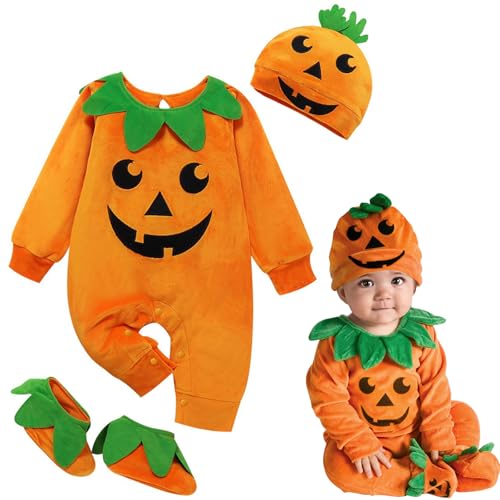 Beipegin Pumpkin kostium dla dziewczynki i chłopca kombinezon kombinezon i buty kapelusz przebranie na Halloween
