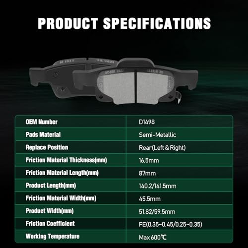 Image of AUTOMUTO D1455 & D1498 Brake Pads Kits, Front Rear 8pcs Disc Brake Pads Set For 2011-2018 For Dodge Durango, 2011-2019 For Jeep Grand Cherokee