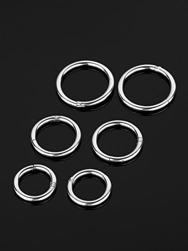 6 Pieces 16 Gauge Stainless Steel Nose Ring Hoop Seamless Clicker Ring Ear Lip Piercing Jewelry, 3 Sizes (Silver)