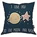 Moslion Star Decorative Pillow Case Cute Cartoon Stars Planets with Quote I Love You to The Moon and Back Throw Pillow Cover Square Accent Cotton Linen Home 18x18 Inch Blue