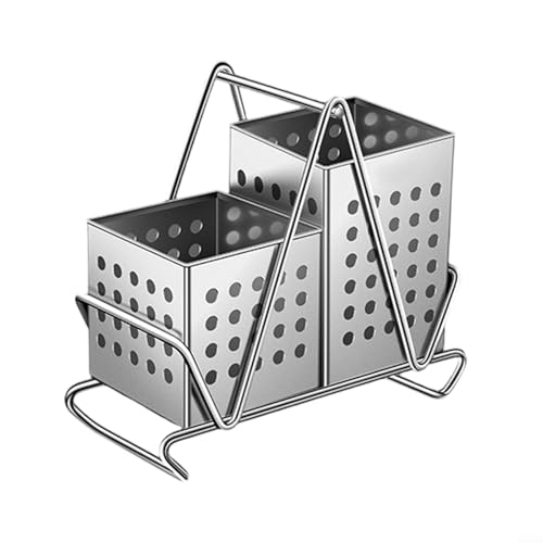Soporte para cubiertos de acero inoxidable con agujeros de drenaje, palillos y organizador de utensilios para almacenamiento de cocina, 13 x 21,5 x 10 cm, plateado (soporte para cubiertos)