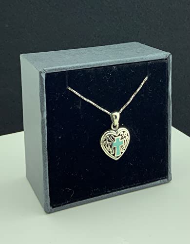 Sterling Silver Blue Enamel Celtic Cross Heart Pendant Necklace For Women, Adjustable Italian Sterling Silver Box Chain Included, Comes Gift Ready #TOP3