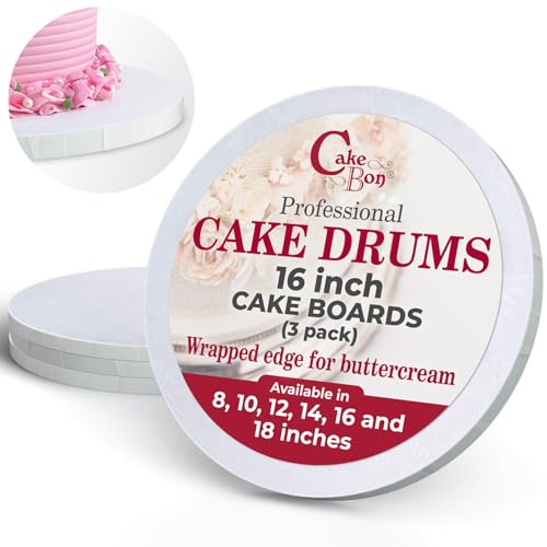 Image of Cakebon Cake Boards 16 inch White Round Cake Drums 1 /2 inch Wrapped Edge 3Pack | 16 Inch Cake Drum, Cake Drums 16 Inch, Base para Pastel, Cake Base Board, Cake Rounds, Cake Boards 16 Inch Round