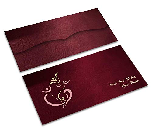 Image of Brown Cloud Customised Exclusive Designer Satin Maroon Shagun /Money /Gift Envelope /Cover /Lifafa for Gift /Festival with Personalized Text Message /Name /Photo (Pack of 10)