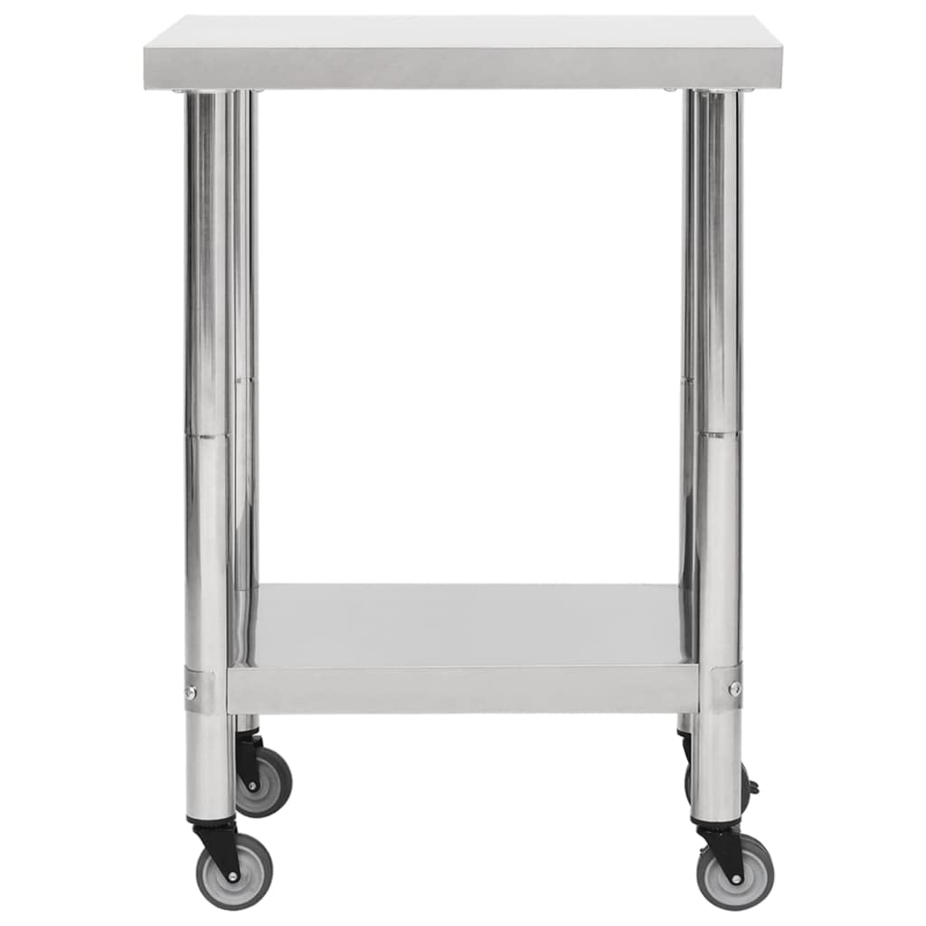 vidaXL Küche Arbeitstisch mit Rollen Küchentisch Edelstahltisch Gastronomie Gastro Tisch Zubereitungstisch 60x45x85cm Edelstahl Silbern