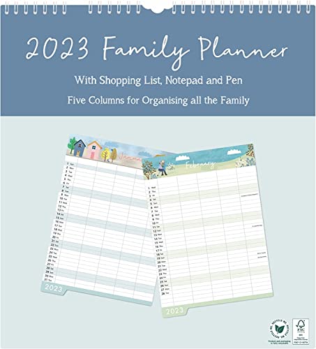 2024 Family Organiser Month to View Calendar Hanging Memo Pad with Shopping List, & Notepad Five Columns for organising Family (Town)