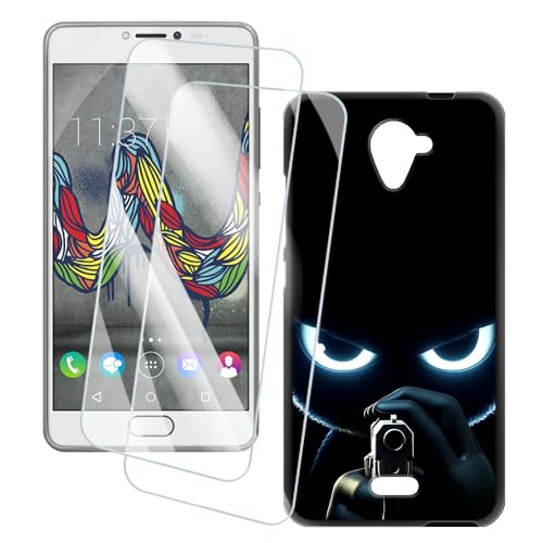 OAGELIM 2er Pack Bildschirm Schutzfolie + Hülle Kompatibel mit Wiko U Feel Fab 4G (5.5 Zoll) Künstlerisch Bedruckte Hülle & Gehärtetes Glas Kratzfest (Ziel)