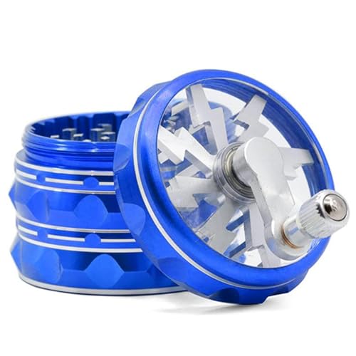 Hand Crank Grinder, 2.5 Inch Potable Large Grinder With Clear Top Cover, Blue