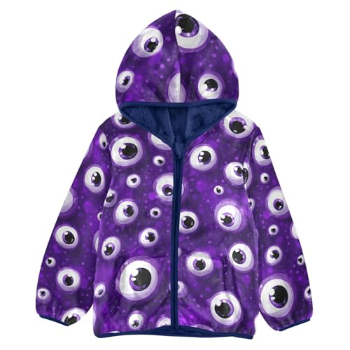 Purple Eyes on Sparkly Background Toddler Fleece Jacket Girl Boys Hooded Fleece Jacket Coat Warm Outwear Zip-up 3-10T