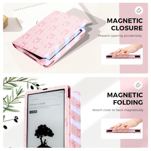 Pink Bow Case for 7"/ 6.8“ Kindle Paperwhite 12th/11th Generation,Hand Strap Stand Book Cover Sleeve for Kindle Colorsoft Signature Edition,2025 Cute Coquette Ereader Ebook Gifts by EJU - Used condition - Image 3