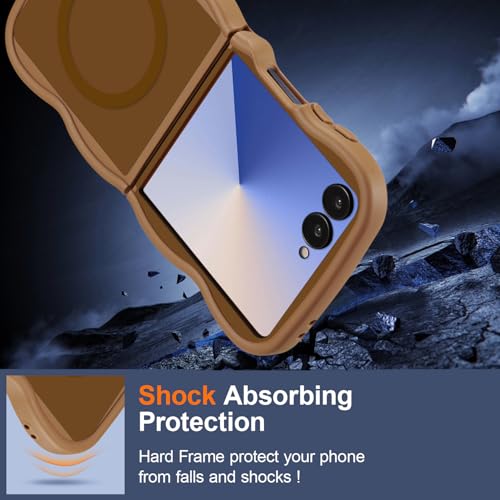 UEEBAI Magnetic for Samsung Galaxy Z Flip 7 5G, Cute Cover Compatible with MagSafe, Transparent Wave Frame Design Case Soft Edge Cover Cute Clear Matte Shockproof Protective Phone Case, Gold by UEEBAI - Used condition - Image 6