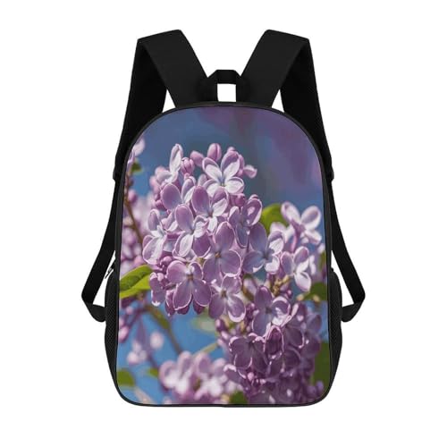 17 Inch Backpack Lilac Print Travel Dayback Shoulder Back Pack Carry On Backpack with Adjustable Shoulder Straps